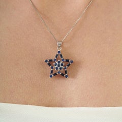 Silvorra Geometric Sapphire Celestial Mosaic Star Charm Pendant in 925 Silver