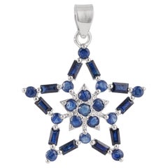 Silvorra Geometric Sapphire Celestial Mosaic Star Charm Pendant in 925 Silver
