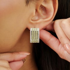 Silvorra Geometric Silver Multi-Band Peridot Zircon Wide Bar Half Hoop Earrings