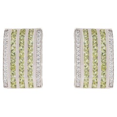 Silvorra Geometric Silver Multi-Band Peridot Zircon Wide Bar Half Hoop Earrings