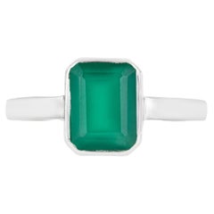Silvorra Geometric Single Stone Green Onyx Solitaire Ring in Silver Bezel Set