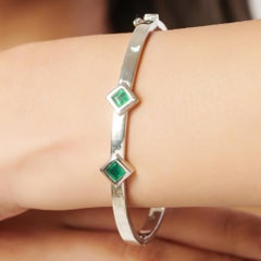 Silvorra Geometric Square Green Onyx Silver Bangle Bracelet pour cadeau d'anniversaire