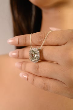 Silvorra Collar Colgante Cojín Amatista Verde con Halo de Circón en Plata 925