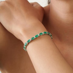 Silvorra Green Onyx & White CZ Tennis Bracelet in 925 Silver Best Gift for her
