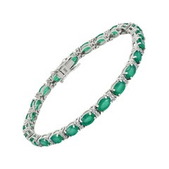 Silvorra Green Onyx & White CZ Tennis Bracelet in 925 Silver Best Gift for her