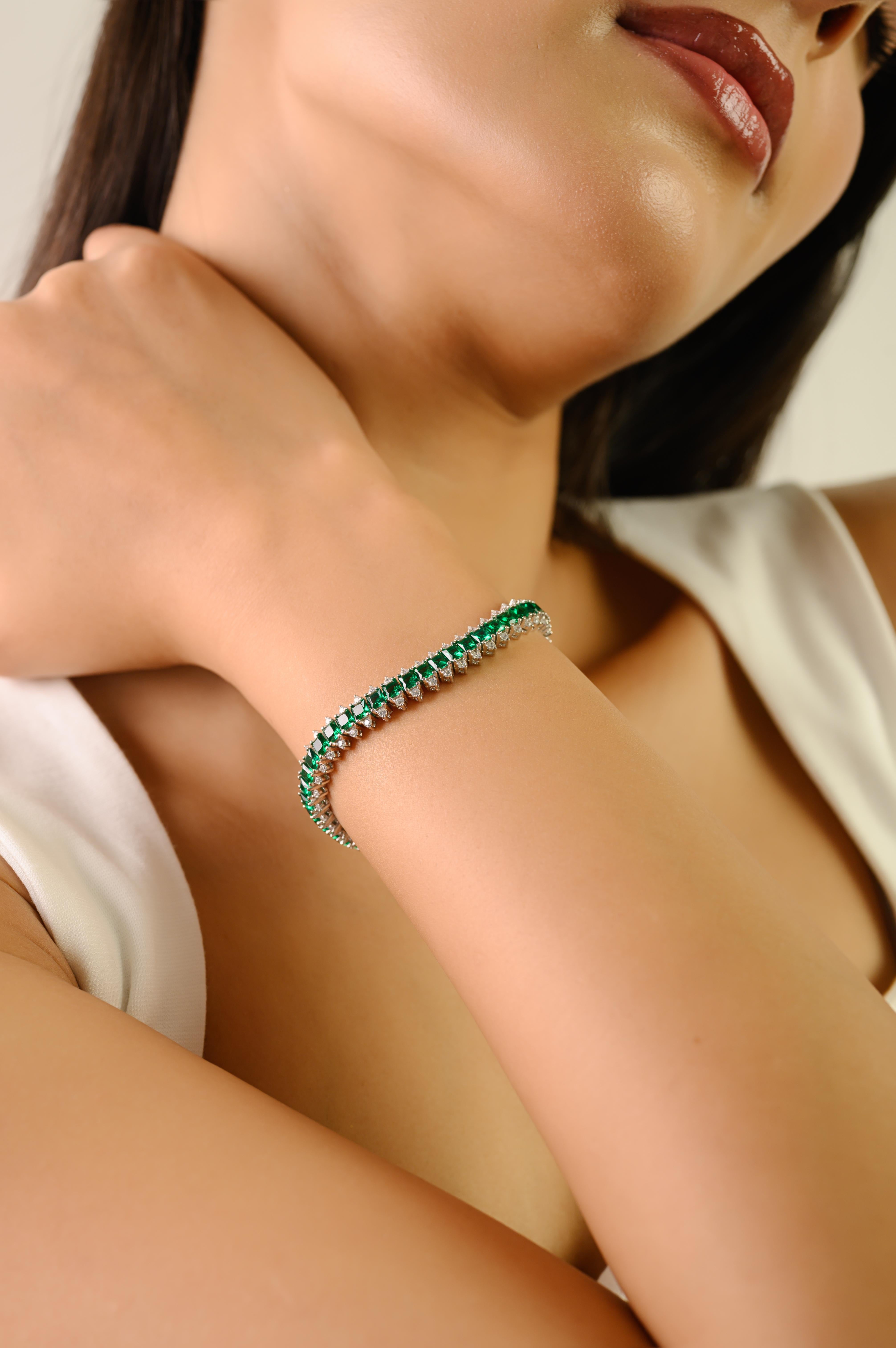 Bracciale tennis con dichiarazione di zirconia cubica verde e bianca di Silvorra in argento 925 in vendita 6