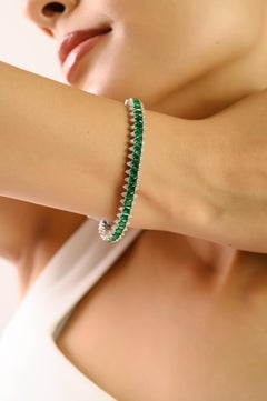 Silvorra Grüner & Weißer Zirkonia Statement-Tennis-Armband aus 925 Silber