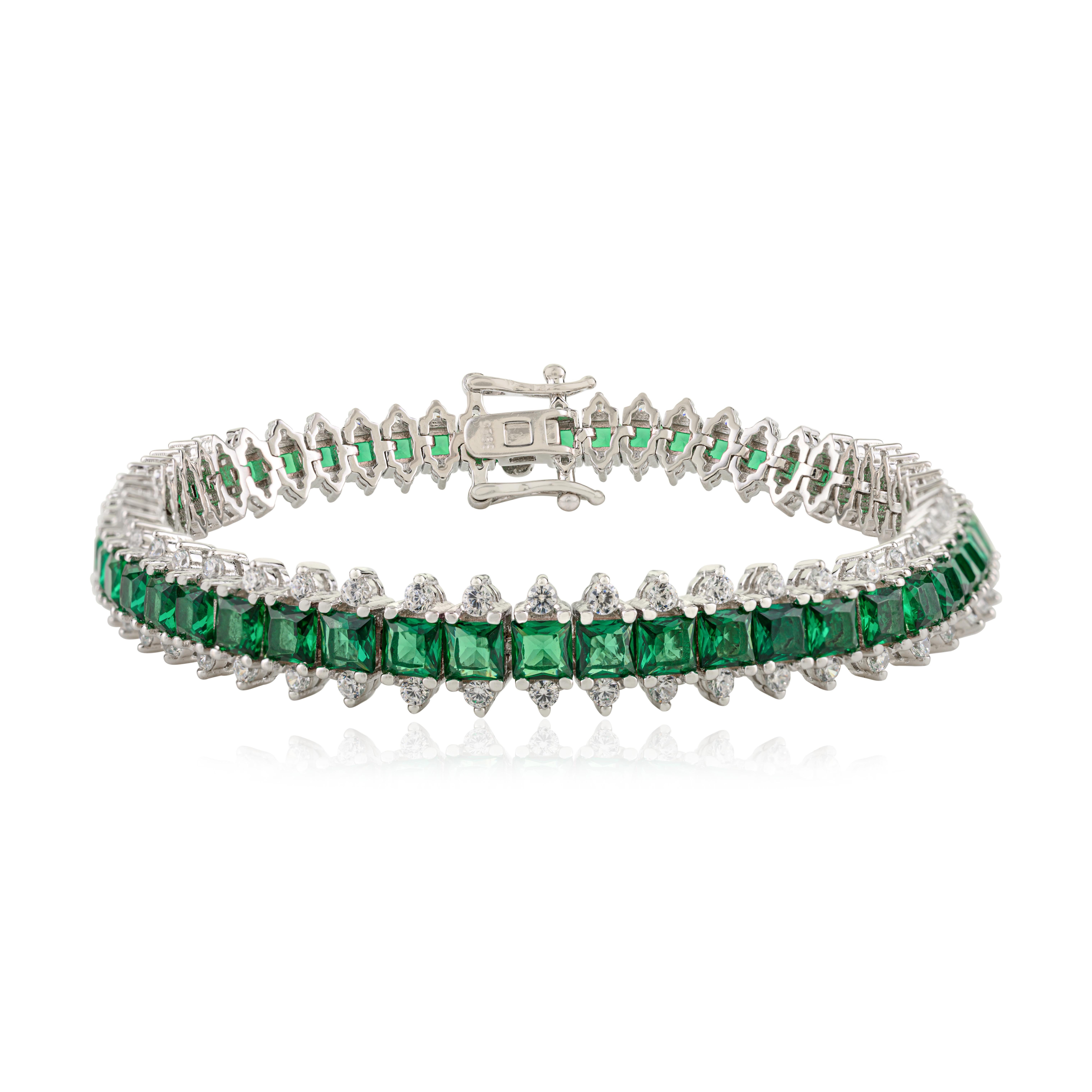 Bracciale tennis con dichiarazione di zirconia cubica verde e bianca di Silvorra in argento 925 in vendita 1