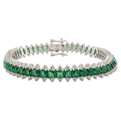 Silvorra Green & White Cubic Zirconia Statement Tennis Bracelet in 925 Silver