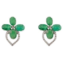 Silvorra Green Zircon Cluster Silver Earring with Diamond Blossom Openwork Studs