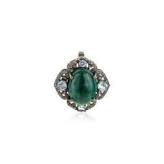 Silvorra Halo-Stil Smaragd blauer Topas viktorianischen Anhänger in massivem Silber für Sie