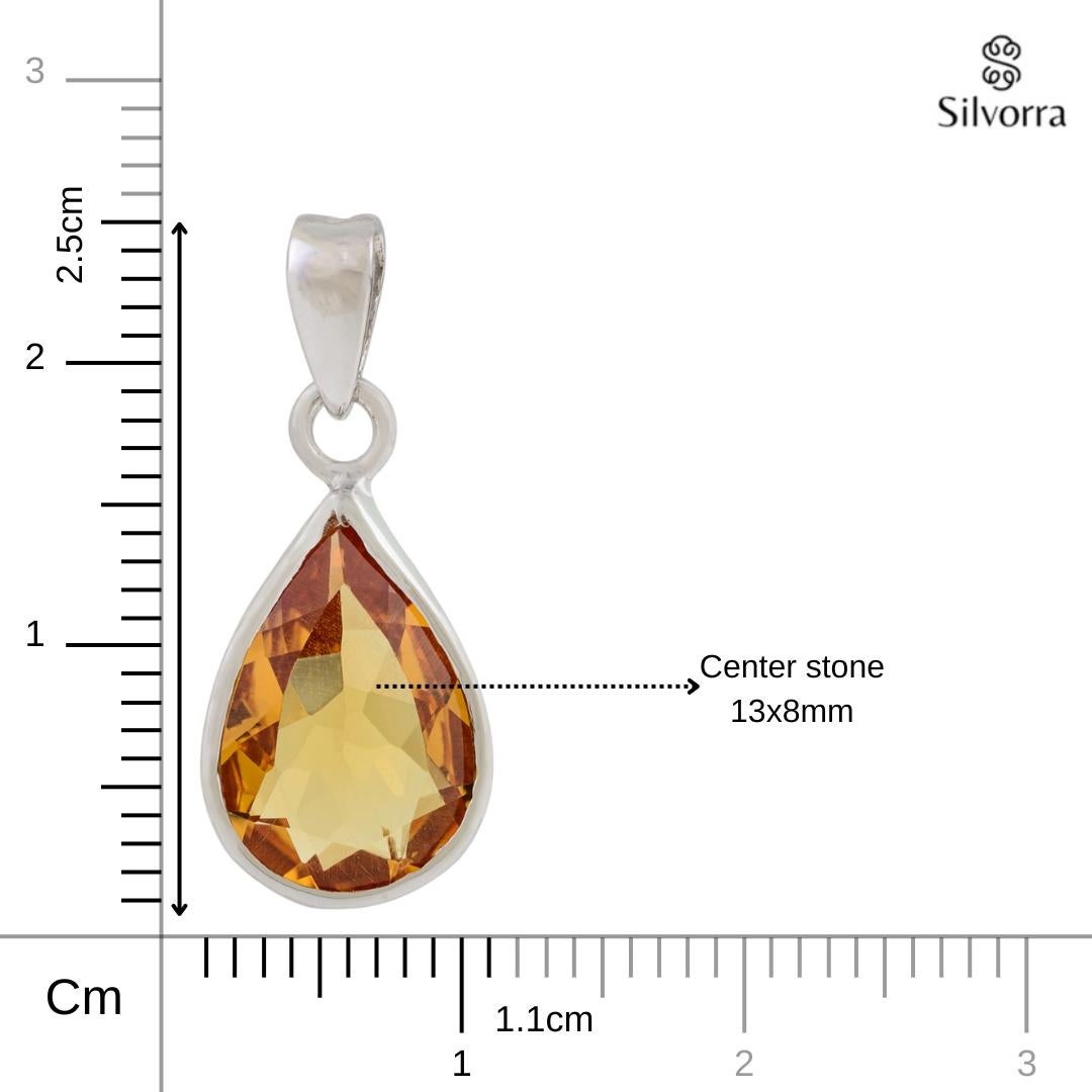 Silvorra Handcrafted 4.17 cts Solitaire Citrine Pear Shape Pendant in 925 Silver For Sale 4