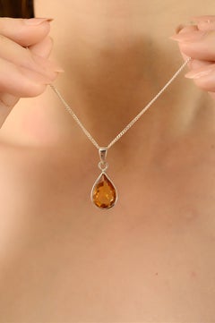 Silvorra Handcrafted 4.17 cts Solitaire Citrine Pear Shape Pendant in 925 Silver