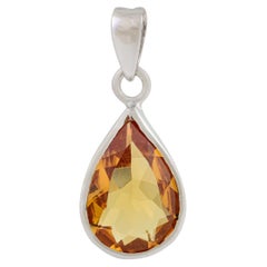 Silvorra Handcrafted 4.17 cts Solitaire Citrine Pear Shape Pendant in 925 Silver