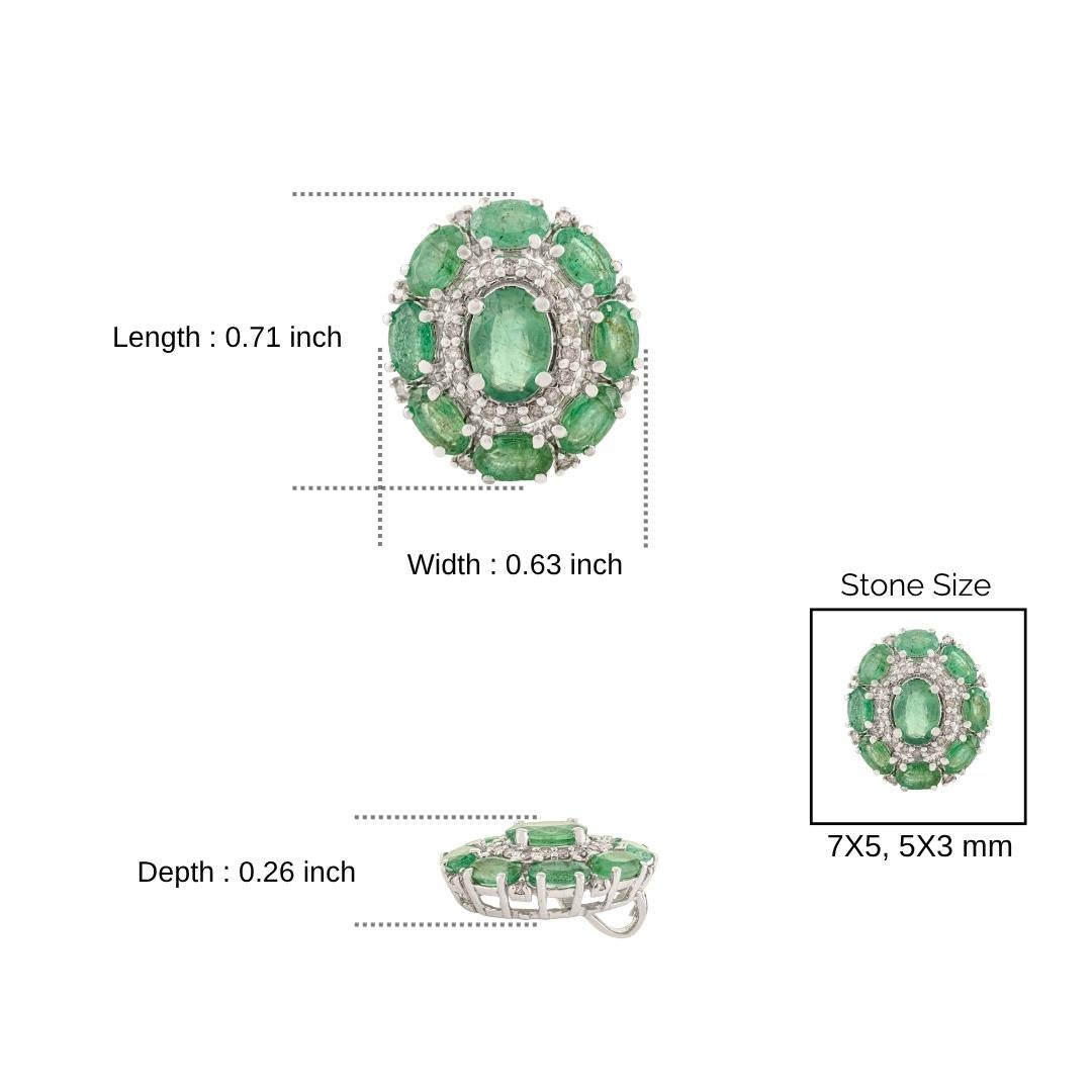 Silvorra Handcrafted 4.65 Ct Natural Emerald and Diamond Pendant in 925 Silver For Sale 7
