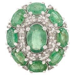 Silvorra Handcrafted 4.65 Ct Natural Emerald and Diamond Pendant in 925 Silver