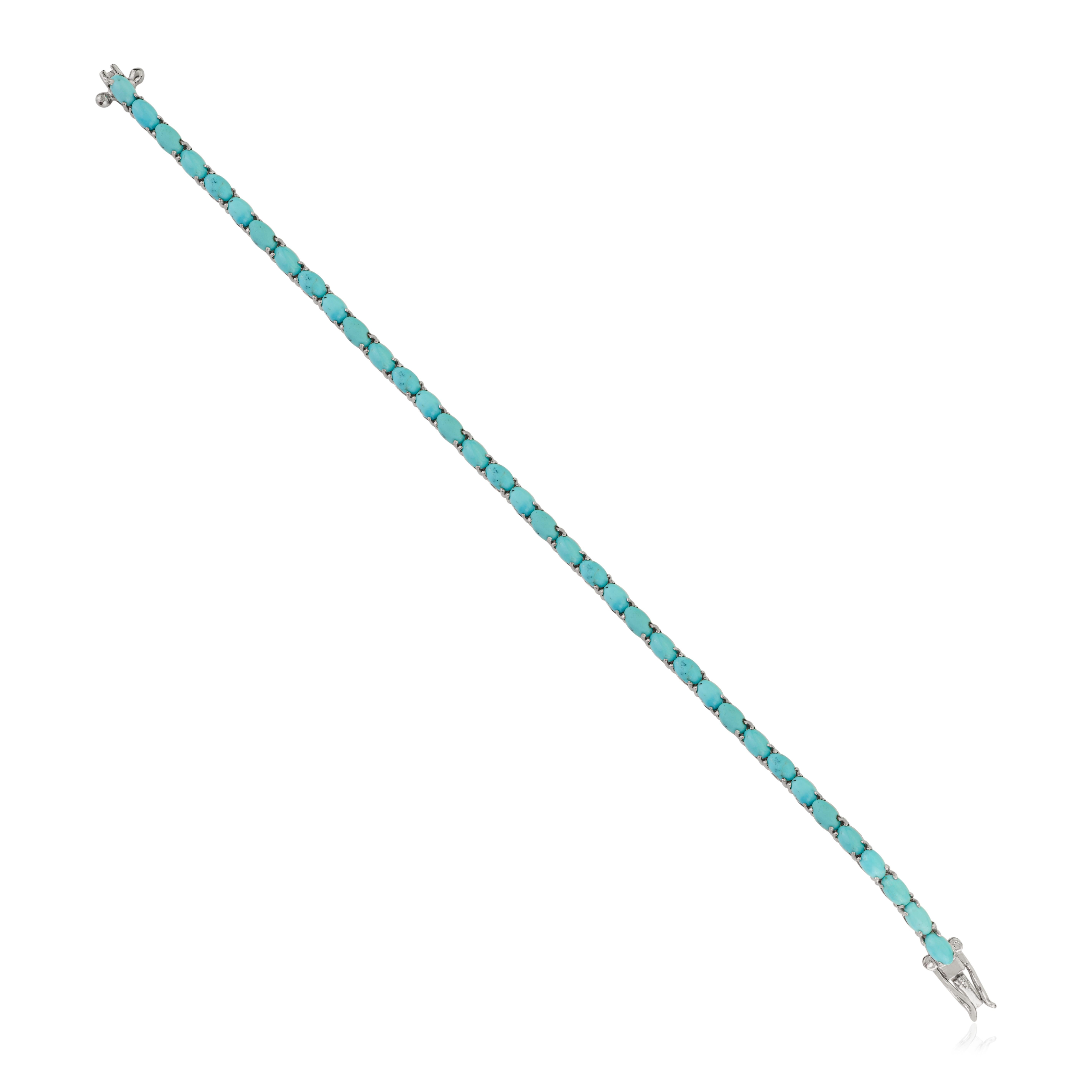 Modernista Bracciale Tennis Silvorra in argento 925 con turchese da 6,77 carati realizzato a mano in vendita