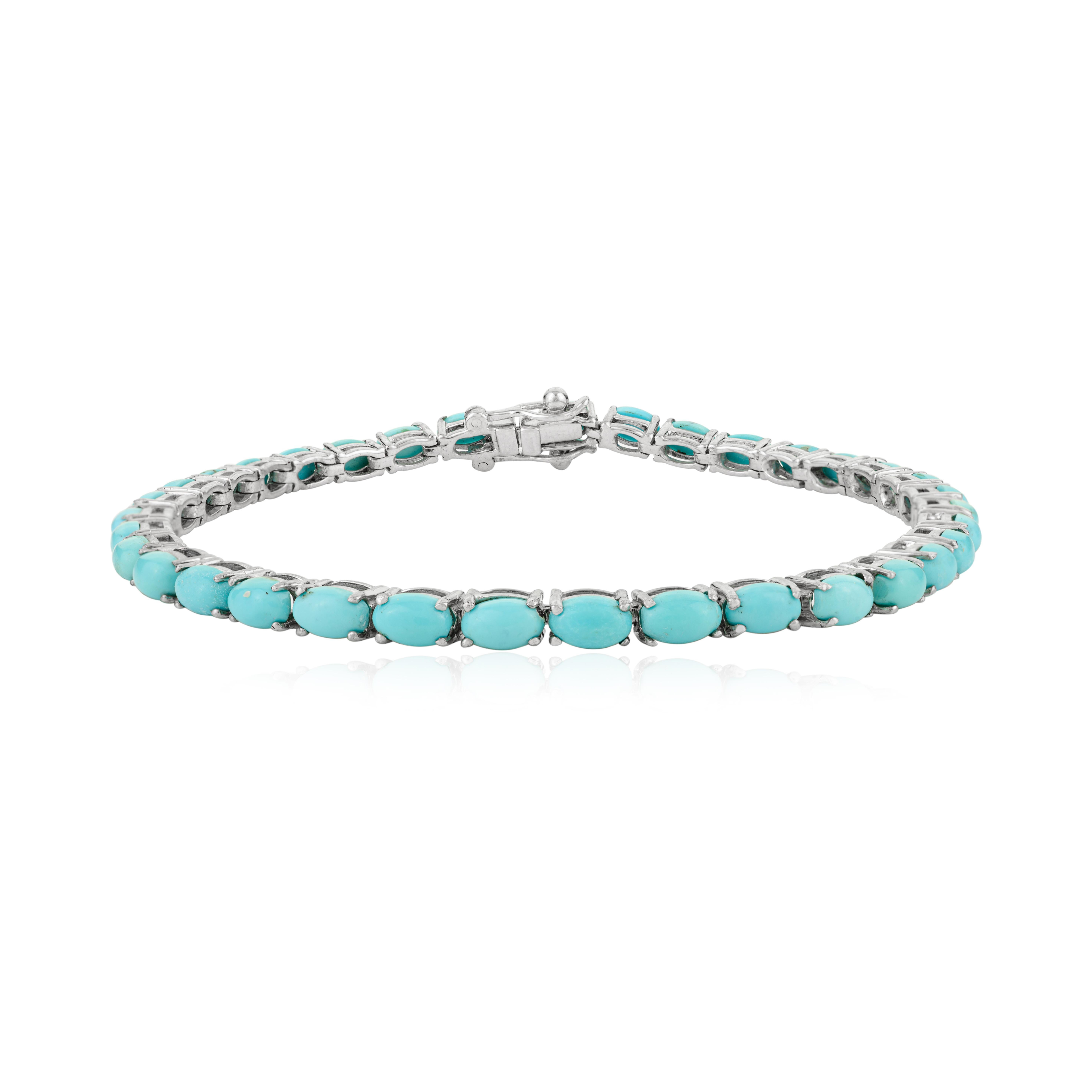 Bracciale Tennis Silvorra in argento 925 con turchese da 6,77 carati realizzato a mano In condizioni Nuovo in vendita a New York, NY