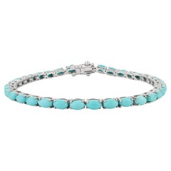 Silvorra Handcrafted 6.77 Carat Turquoise Tennis Bracelet in 925 Sterling Silver