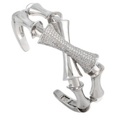 Silvorra Handcrafted 925 Silver Couture Cuff Bracelet with White Cubic Zirconia