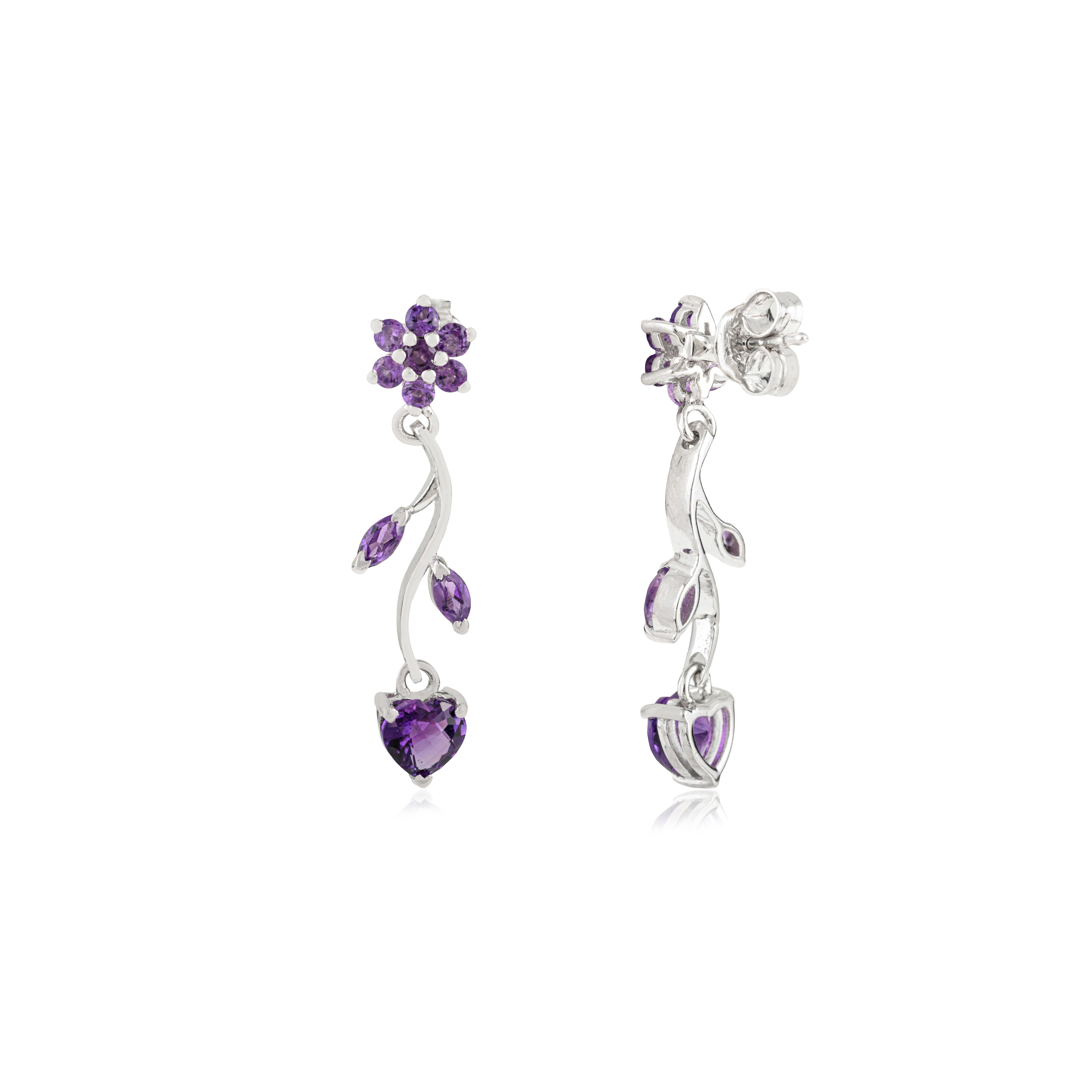 Orecchini pendenti con motivo a vite di ametista in argento 925 realizzati a mano da Silvorra In condizioni Nuovo in vendita a New York, NY