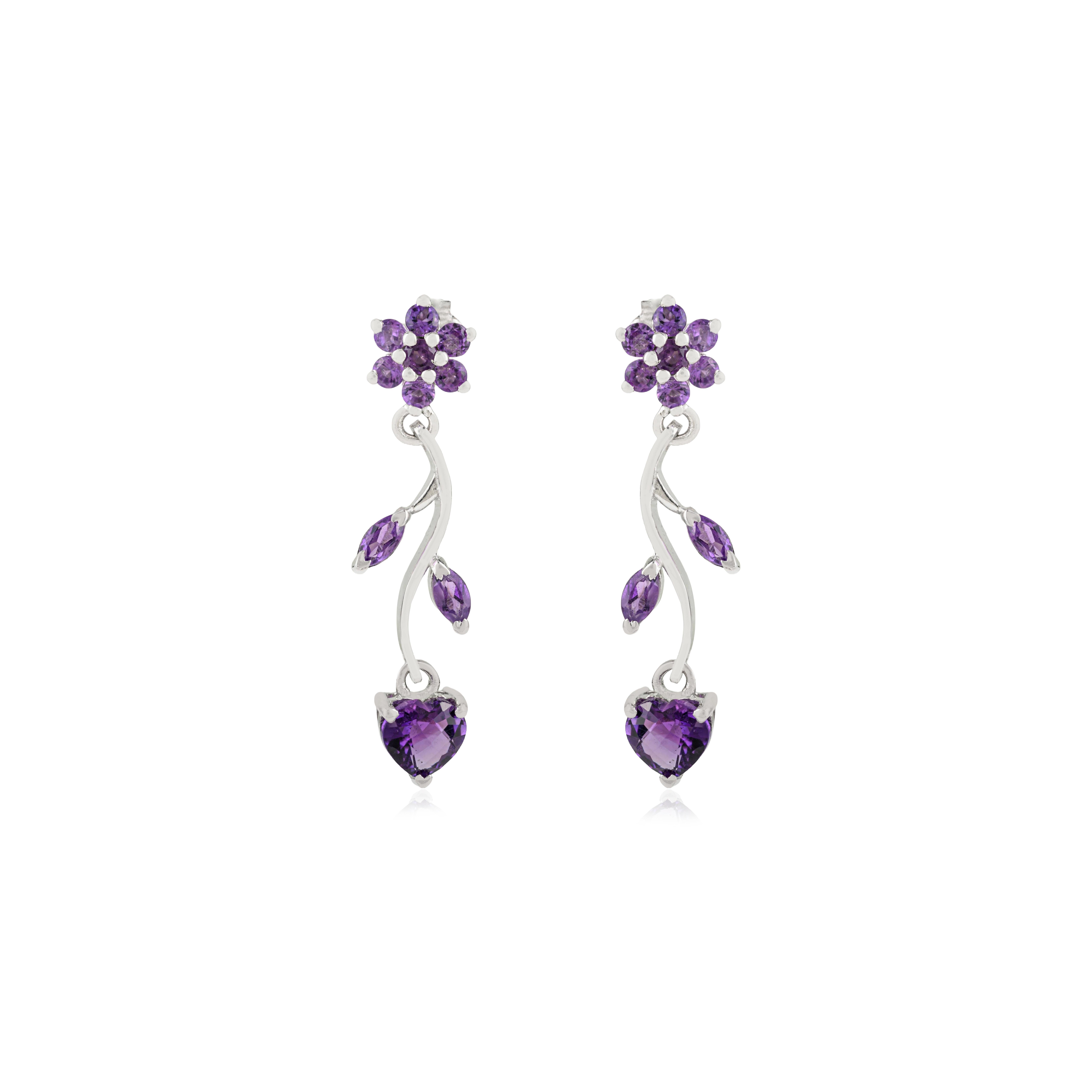 Orecchini pendenti con motivo a vite di ametista in argento 925 realizzati a mano da Silvorra in vendita 1