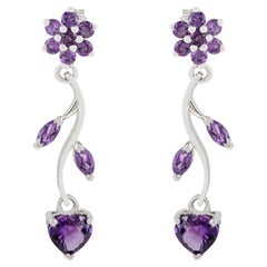 Silvorra Handcrafted Amethyst Vine Motif Dangle Earrings in 925 Sterling Silver