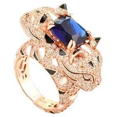 Silvorra Handcrafted Blue & White Zircon Wildlife Panther Statement Silver Ring