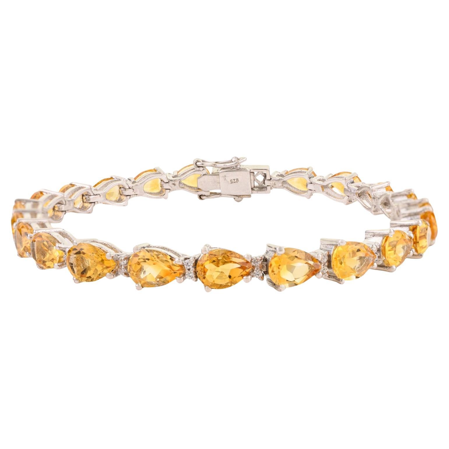 Silvorra Handcrafted Citrine Pear-Cut Silver Tennis Bracelet in Zircons Jewelry