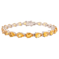Silvorra Handcrafted Citrine Pear-Cut Silver Tennis Bracelet in Zircons Jewelry