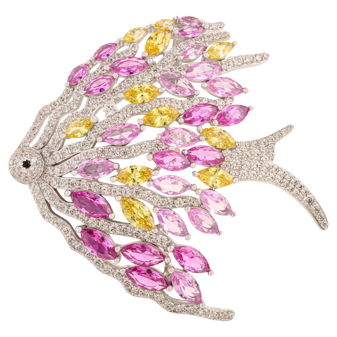 Silvorra Colgante Broche Artesanal Pez con Circonita Cúbica Marquesa Multicolor
