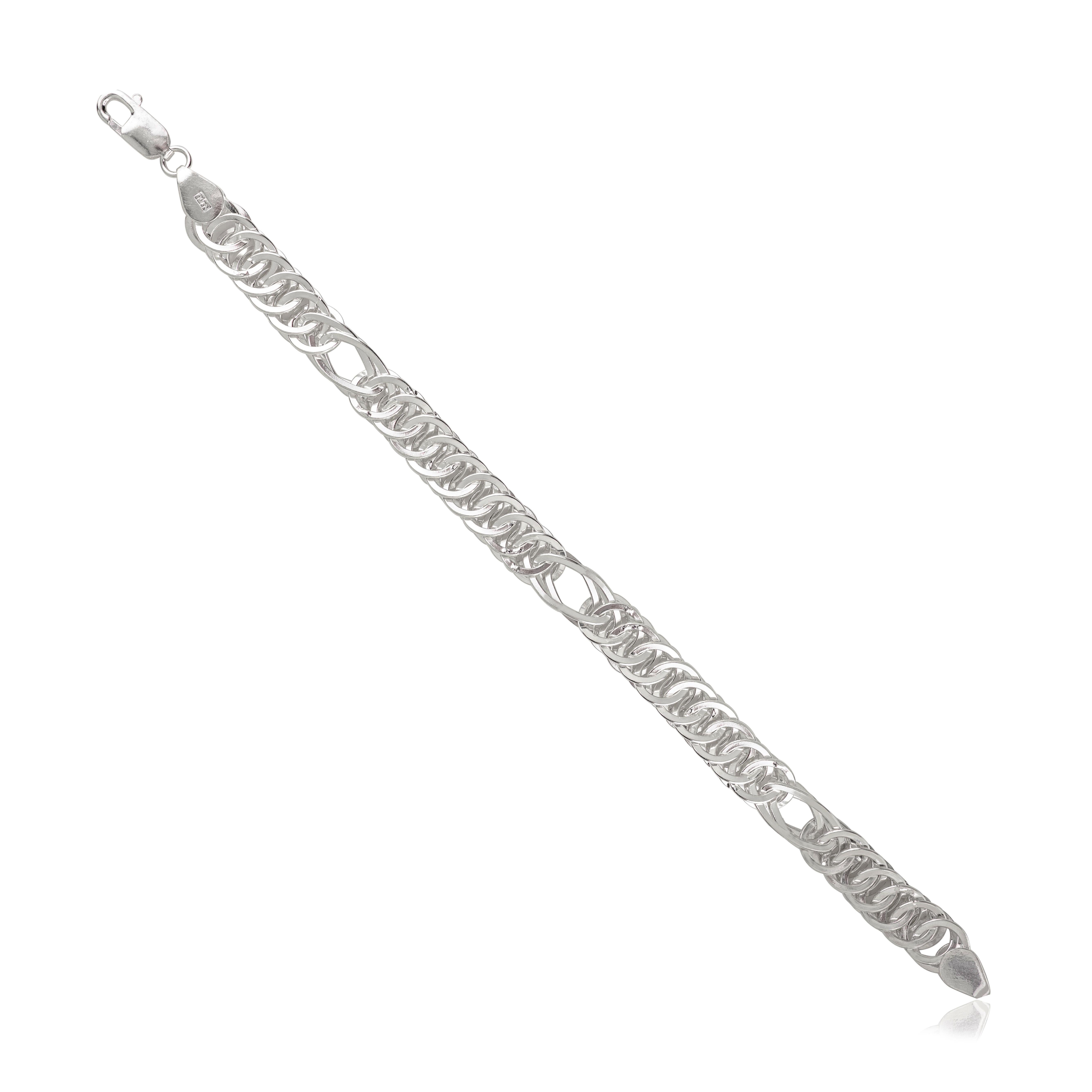 Contemporary Silvorra Handcrafted Interlinked 925 Sterling Silver Unisex Chain Bracelet For Sale