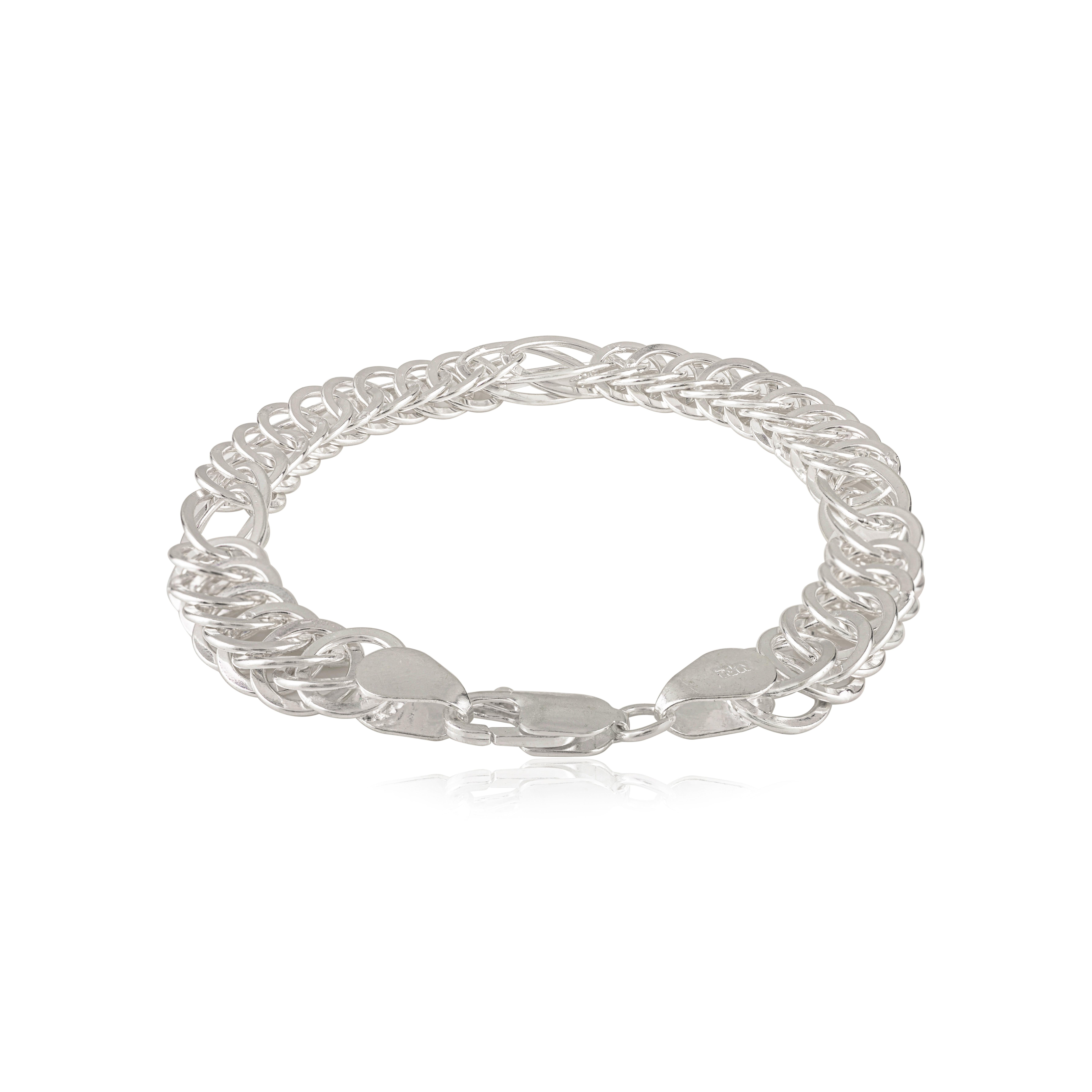 Silvorra Handcrafted Interlinked 925 Sterling Silver Unisex Chain Bracelet For Sale 1