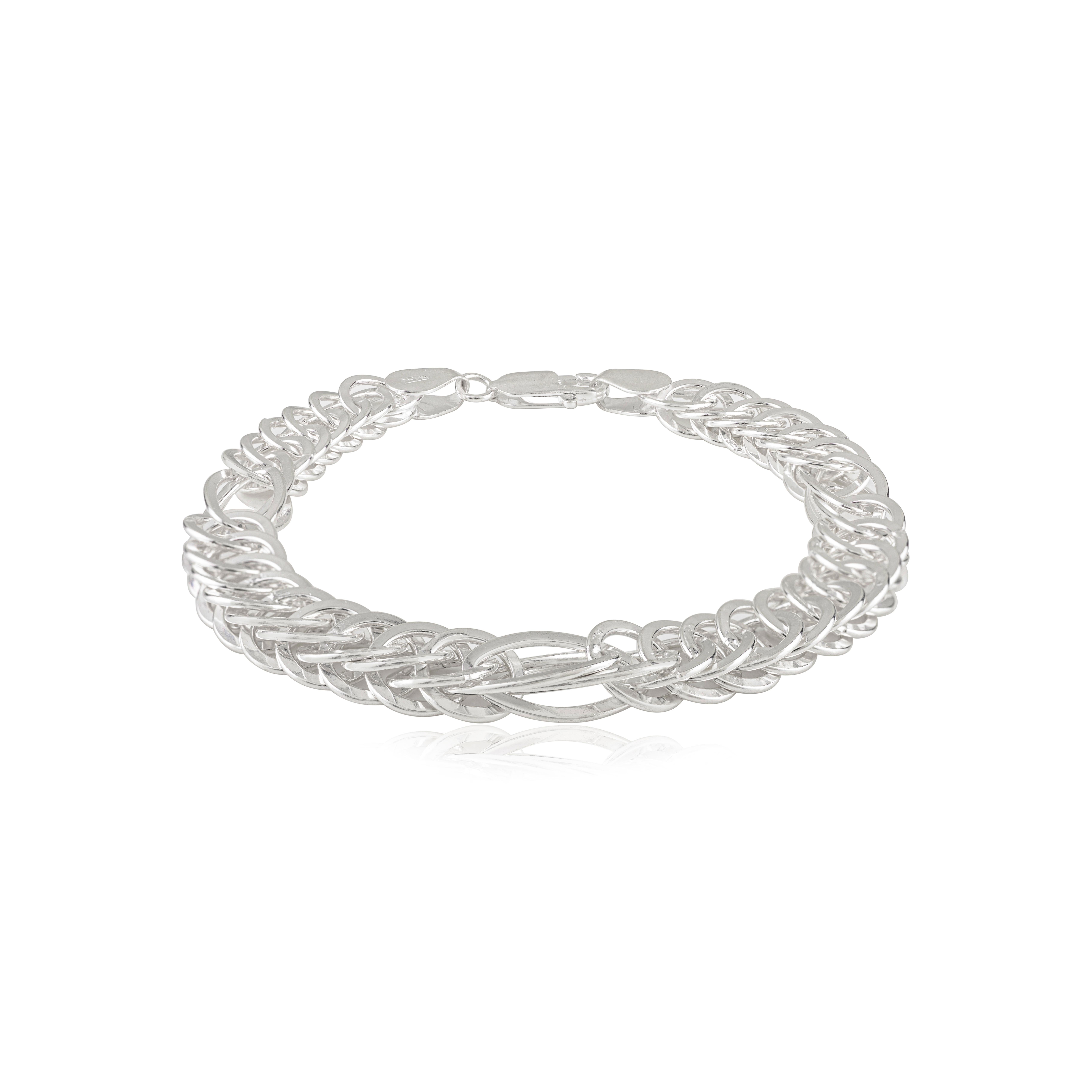 Silvorra Handcrafted Interlinked 925 Sterling Silver Unisex Chain Bracelet For Sale 3