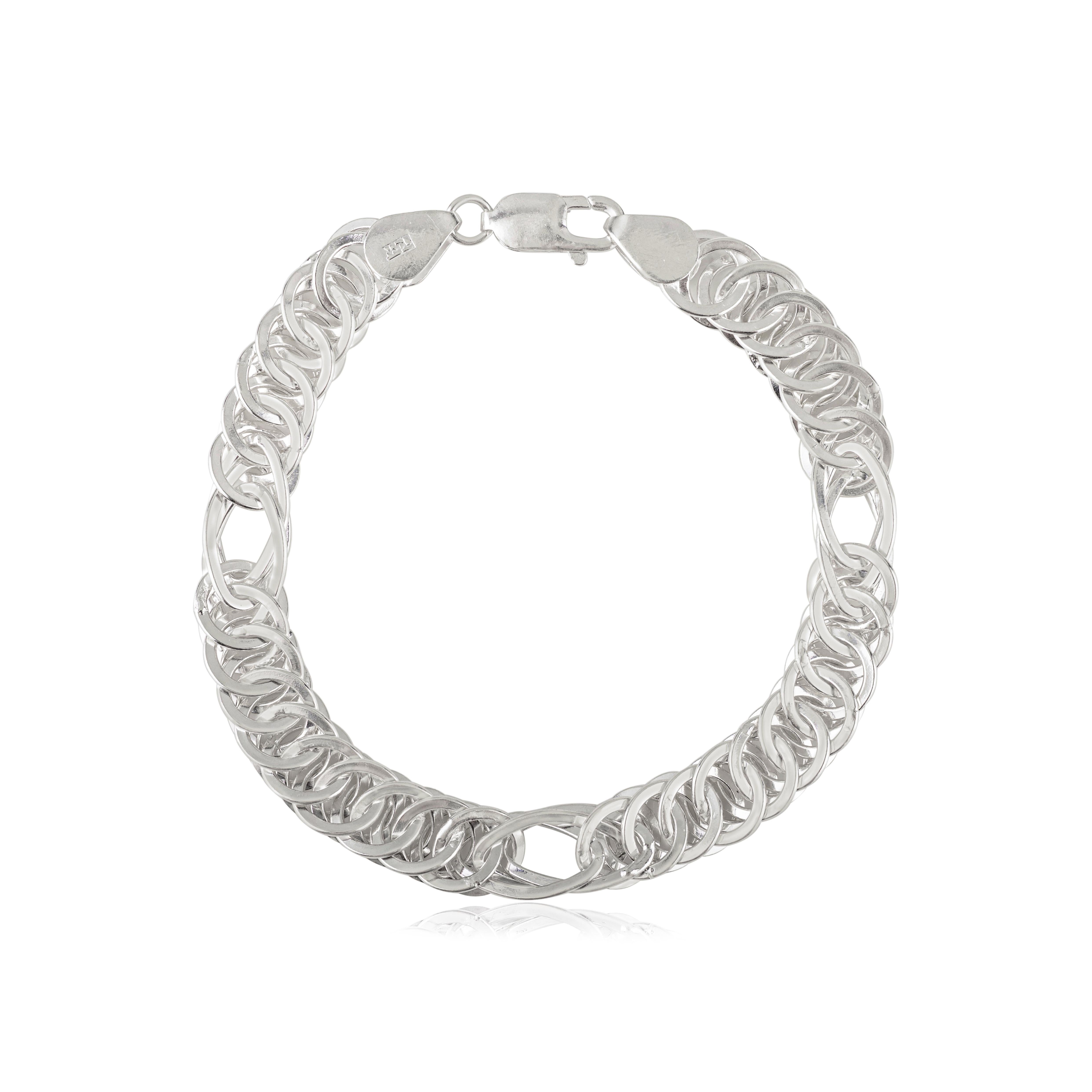 Silvorra Handcrafted Interlinked 925 Sterling Silver Unisex Chain Bracelet For Sale 5