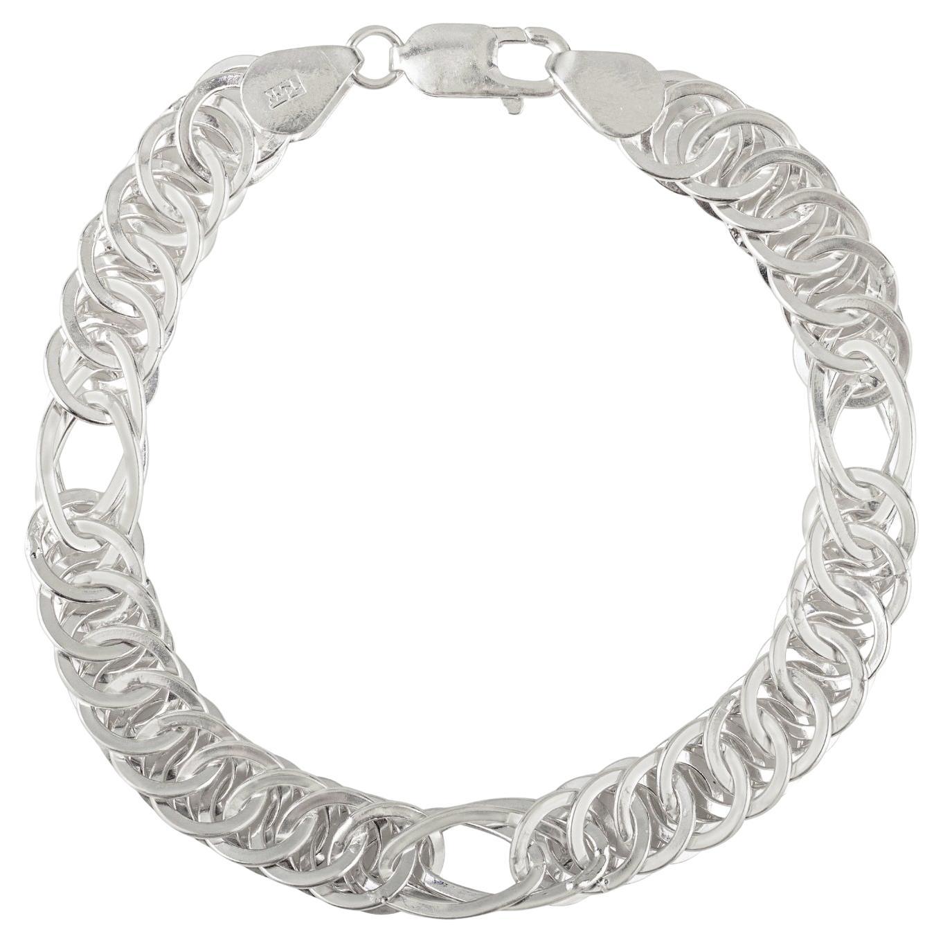Silvorra Handcrafted Interlinked 925 Sterling Silver Unisex Chain Bracelet For Sale