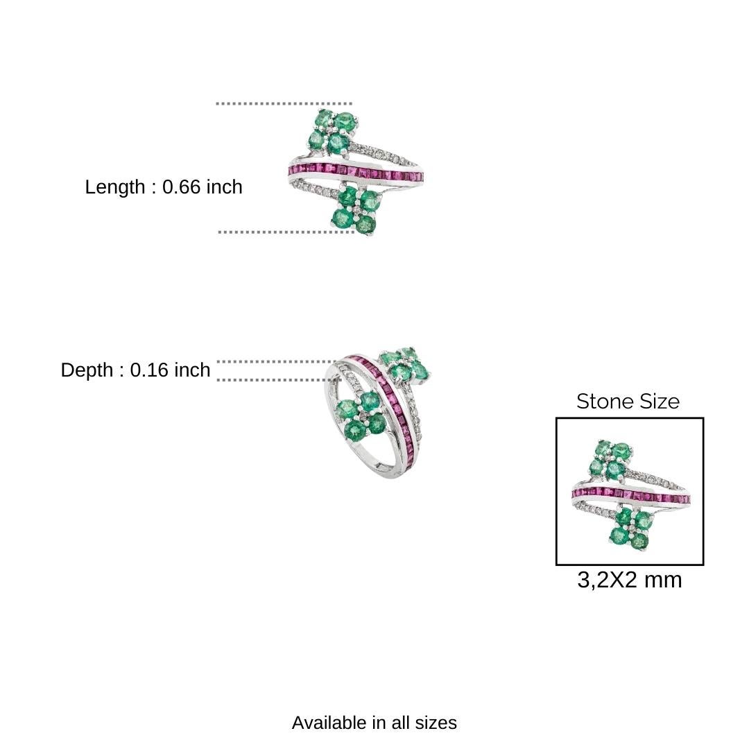 in vendita:  Silvorra Handcrafted Natural Emerald & Ruby Bypass Diamond 925 Silver Ring 10