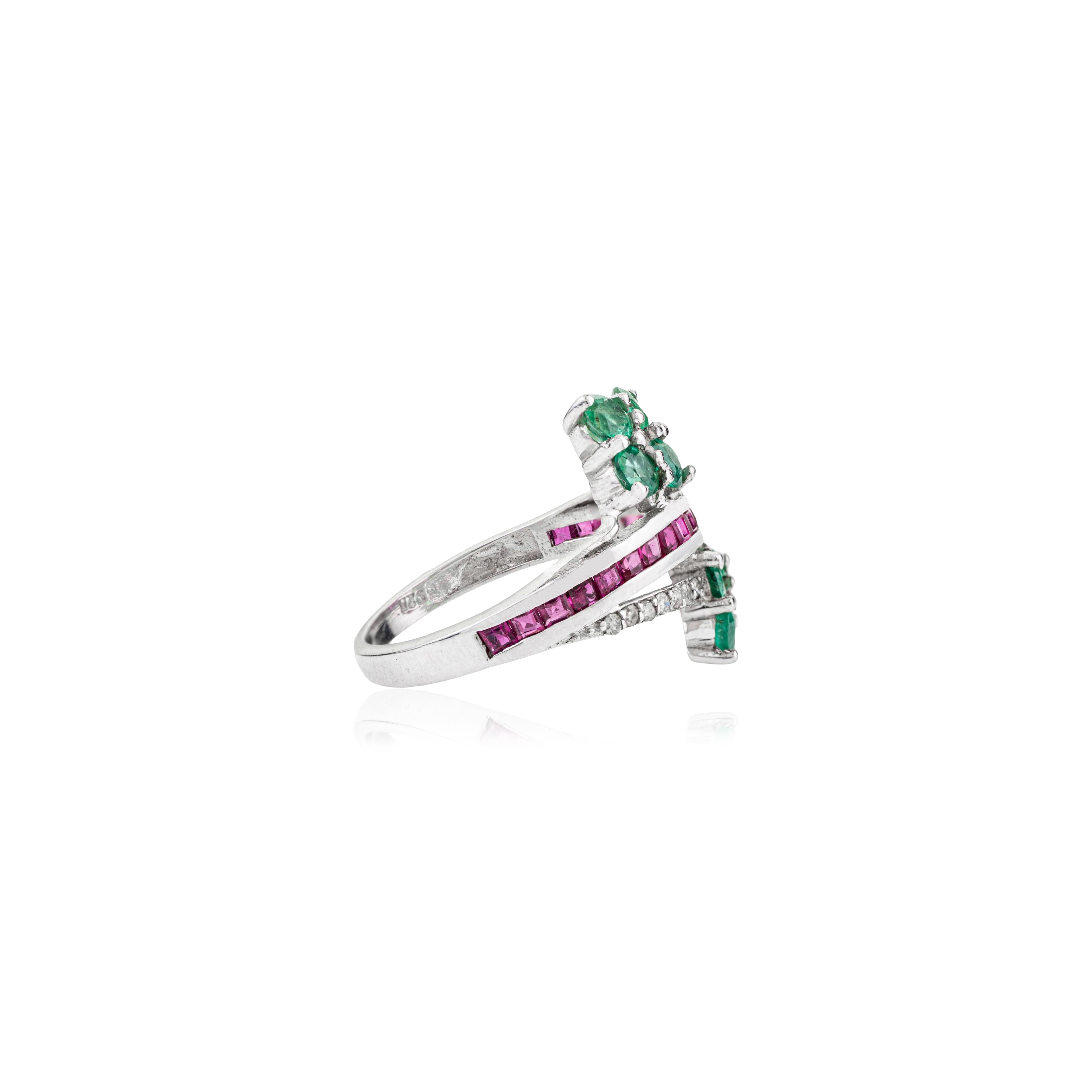 in vendita:  Silvorra Handcrafted Natural Emerald & Ruby Bypass Diamond 925 Silver Ring 5