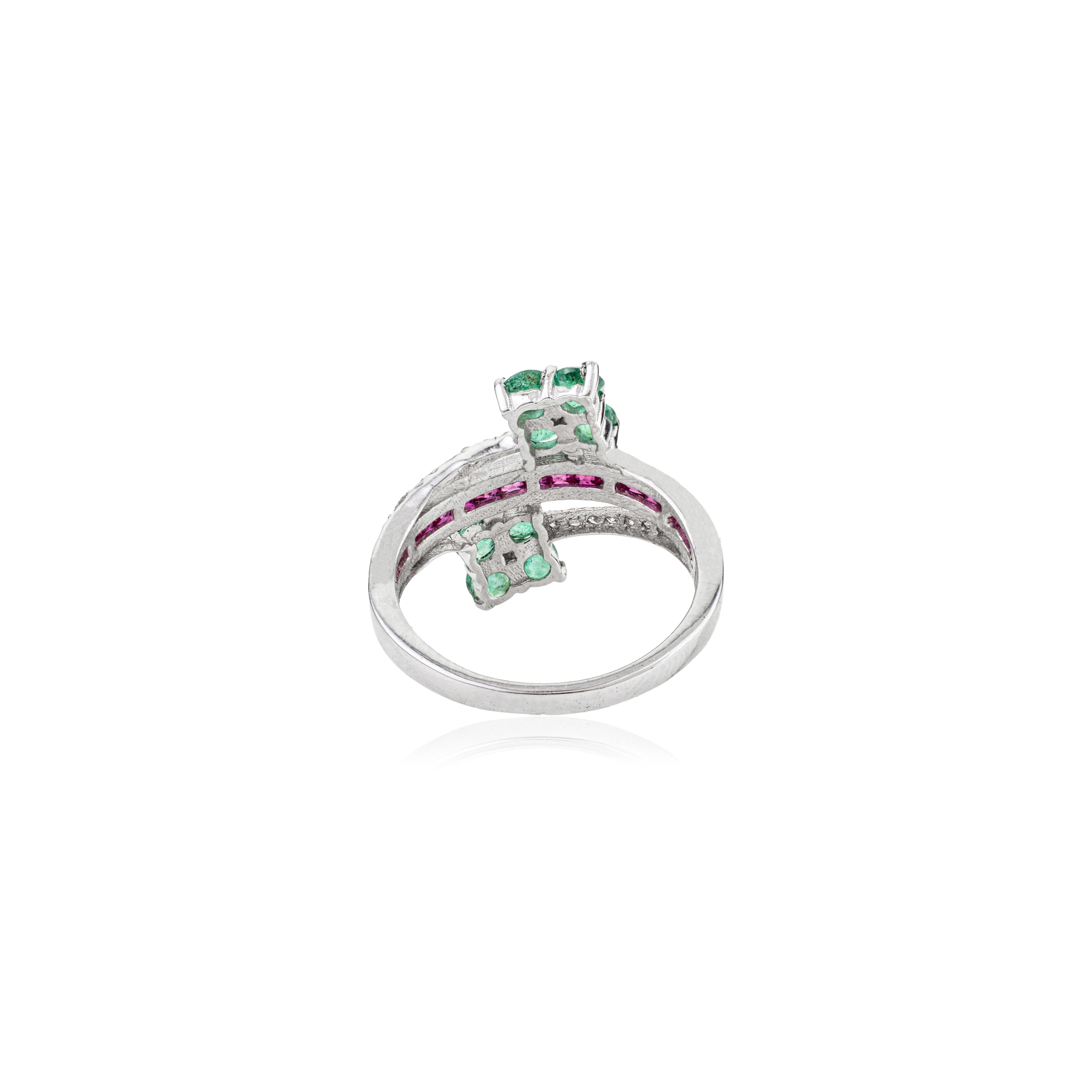 in vendita:  Silvorra Handcrafted Natural Emerald & Ruby Bypass Diamond 925 Silver Ring 9