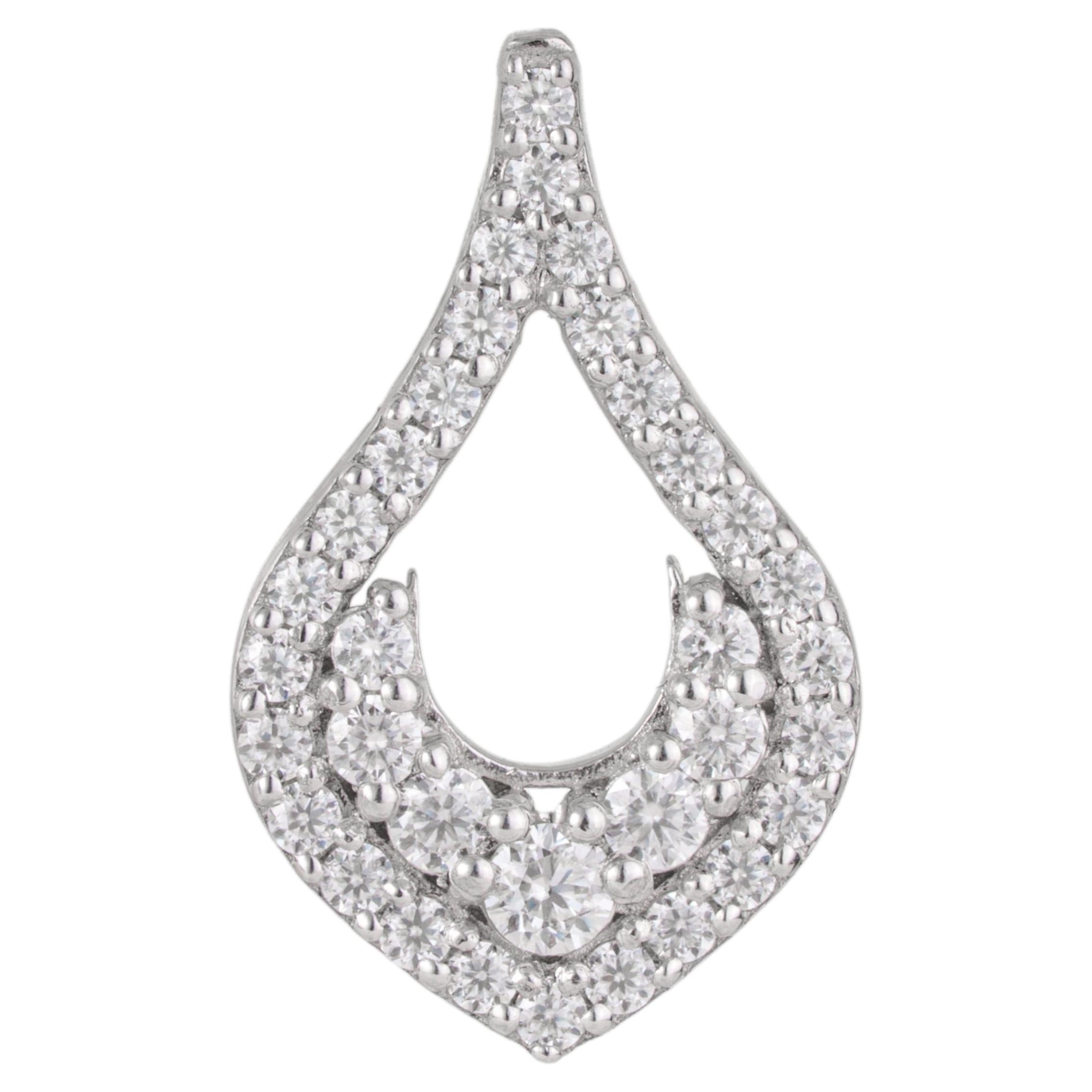 Silvorra Handcrafted Round Cut Moissanite Open Teardrop Pendant in Solid Silver