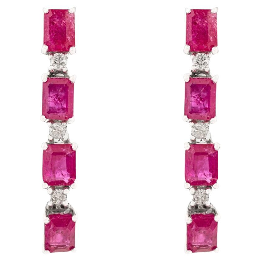 Silvorra Handcrafted Silver Pink Zircon Linear Drop Valentine Earrings for Gifts For Sale