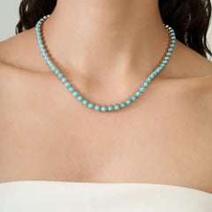 Silvorra Handcrafted Turquoise CZ Bezel Tennis Necklace for Gift in 925 Silver