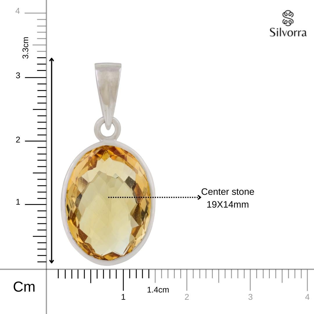 Silvorra Handmade 15 Ct Citrine November Birthstone Solitaire 925 Silver Pendant For Sale 4