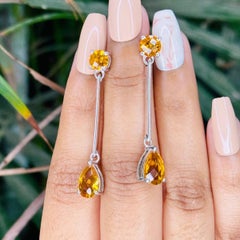 Silvorra Handmade 5.2 CT Natural Citrine Alice Drop Long Earrings in 925 Silver