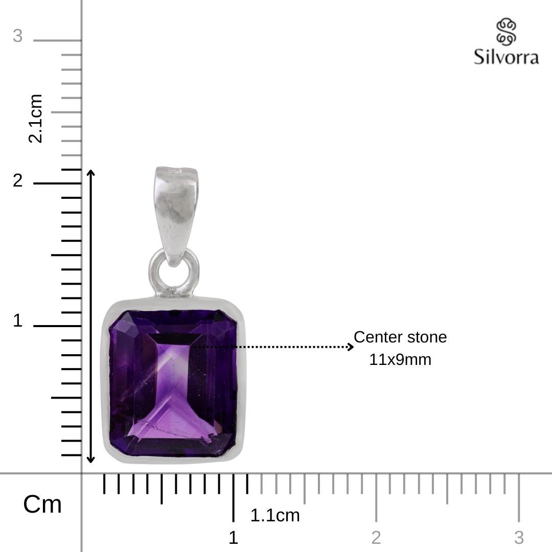 Silvorra Handmade 5.76 Ct Natural Amethyst Solitaire Pendant in 925 Silver For Sale 4