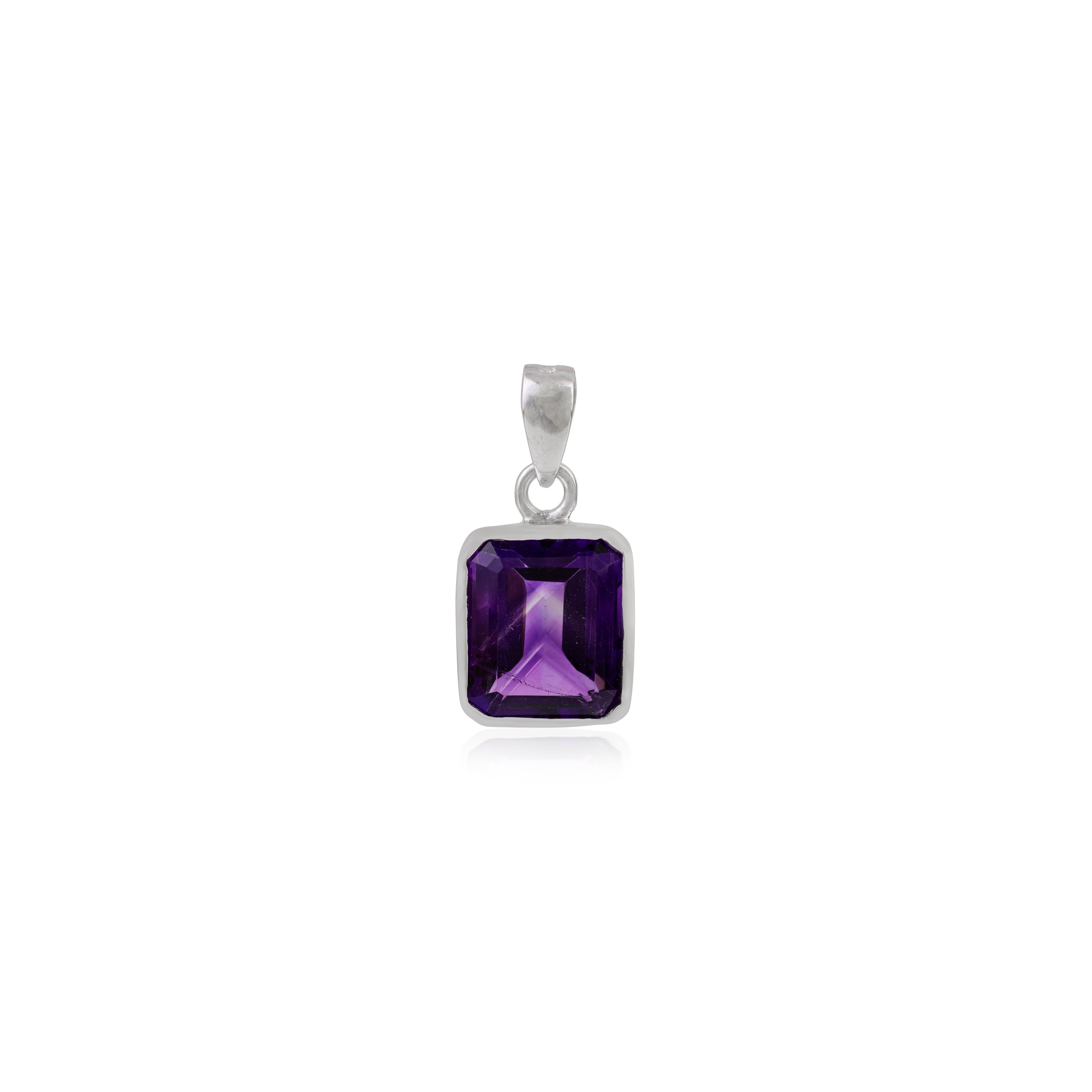 Art Nouveau Silvorra Handmade 5.76 Ct Natural Amethyst Solitaire Pendant in 925 Silver For Sale