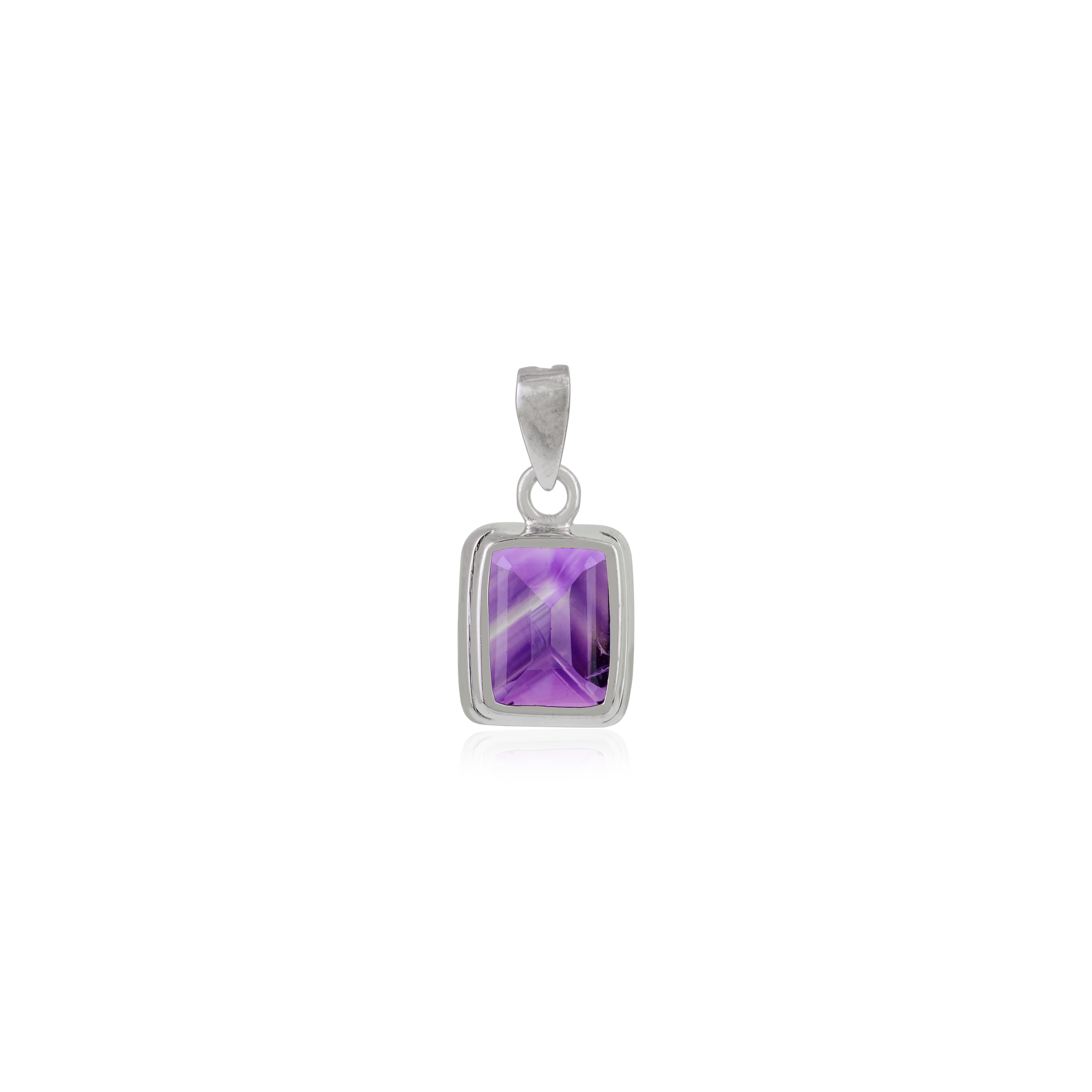 Silvorra Handmade 5.76 Ct Natural Amethyst Solitaire Pendant in 925 Silver For Sale 3