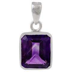 Silvorra Handmade 5.76 Ct Natural Amethyst Solitaire Pendant in 925 Silver