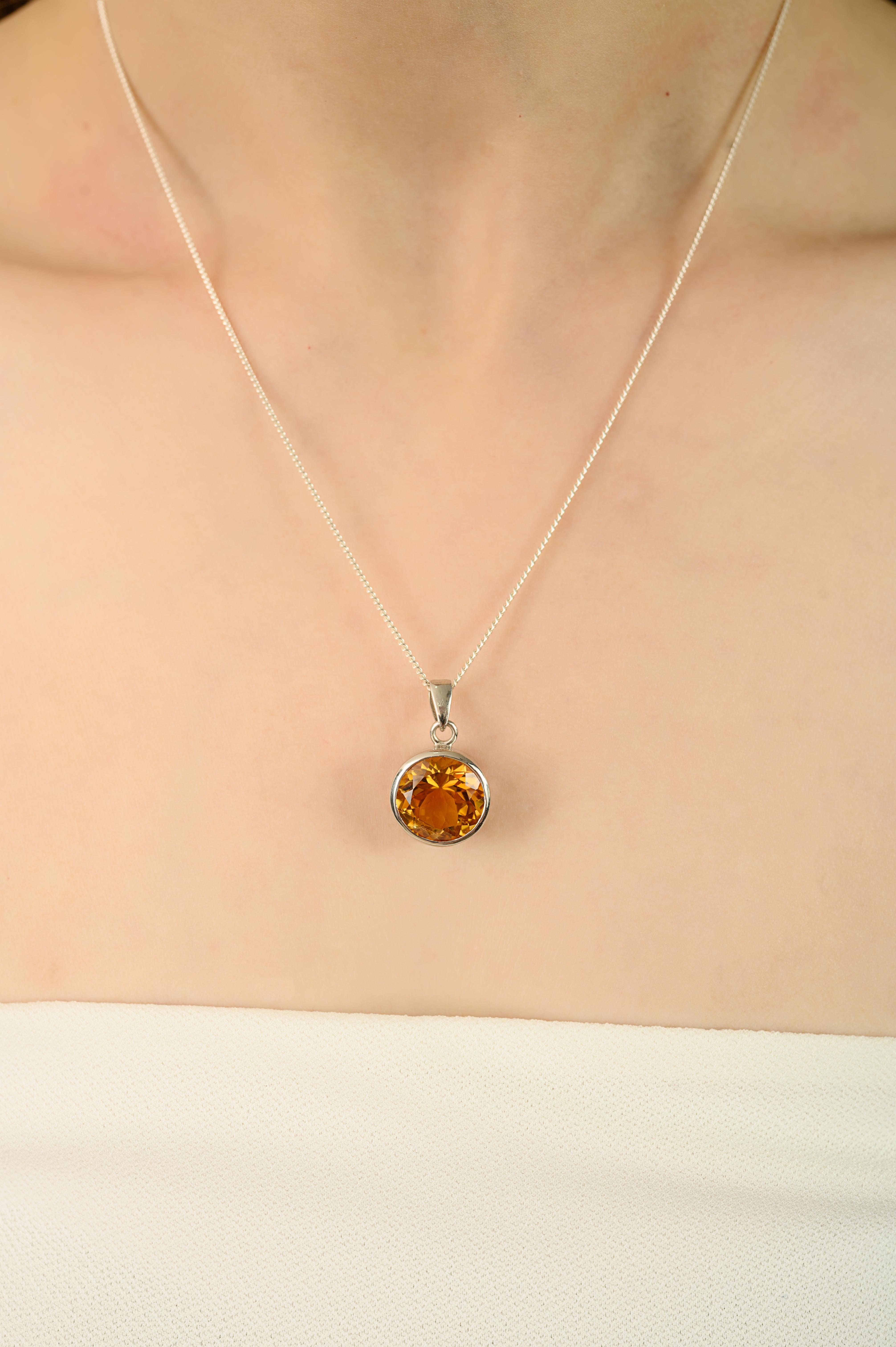 da uomo o donna Ciondolo unisex per tutti i giorni in argento 925 fatto a mano da Silvorra con Citrino rotondo da 7,94 carati in vendita