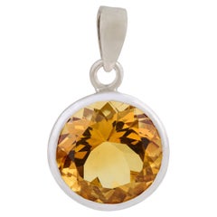 Silvorra Handmade 7.94 Ct Round Citrine Everyday Unisex Pendant in 925 Silver